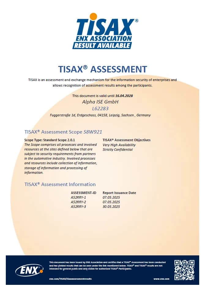 TISAX® Assessment Zertifikat Vorschau