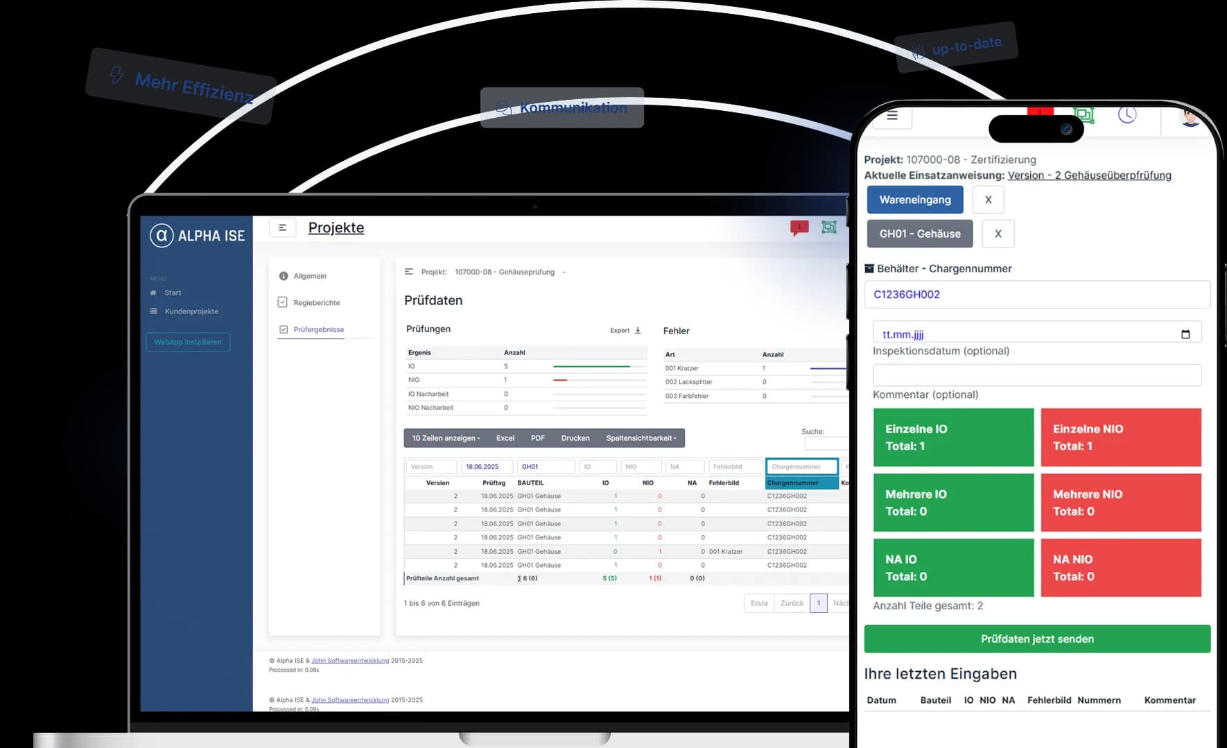 Alpha ISE Kundenportal – Desktop und Mobile Ansicht
